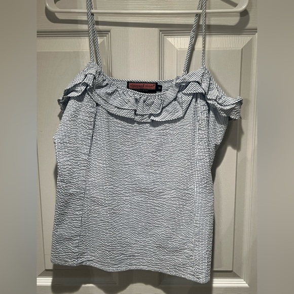 Vineyard Vines searsucker ruffle spaghetti strap preppy top - Picture 1 of 3